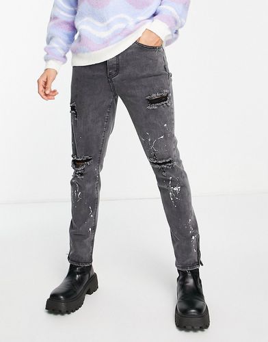 Jeans slim nero slavato con schizzi di vernice - Liquor N Poker - Modalova