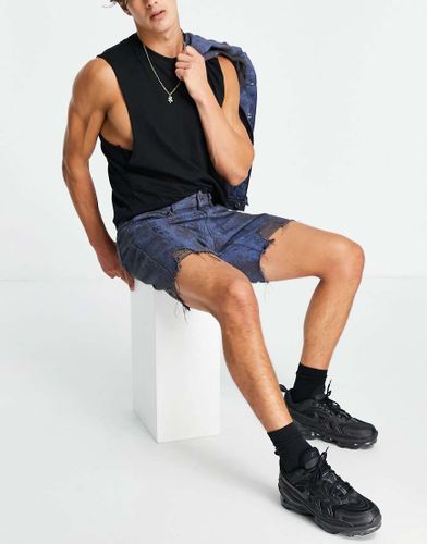 Pantaloncini di jeans invecchiati neri con stampa leopardata in coordinato-Nero - Liquor N Poker - Modalova