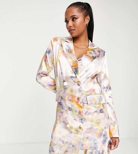Blazer doppiopetto sartoriale in raso a fiori color pastello tenue in coordinato-Multicolore - Liquorish Petite - Modalova