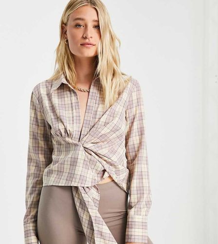 Camicia drappeggiata viola a quadri - Missguided Tall - Modalova