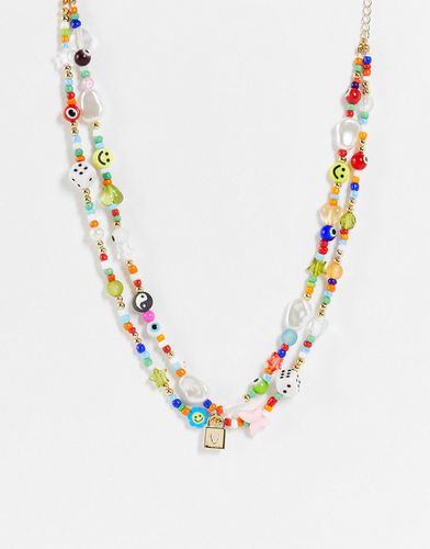 Collana doppia multicolore con perline - Pieces - Modalova