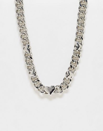 Collana unisex con catena spessa color argento e cuore - Reclaimed Vintage - Modalova