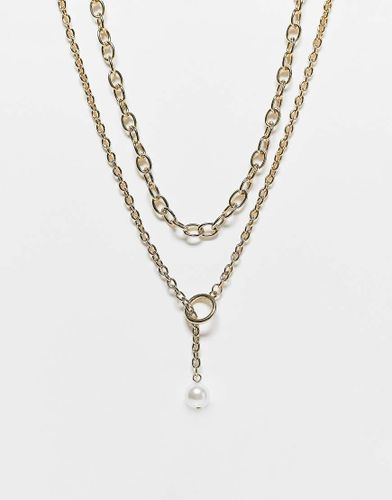 Collana color oro con catenina doppia e perla sferica - WFTW - Modalova