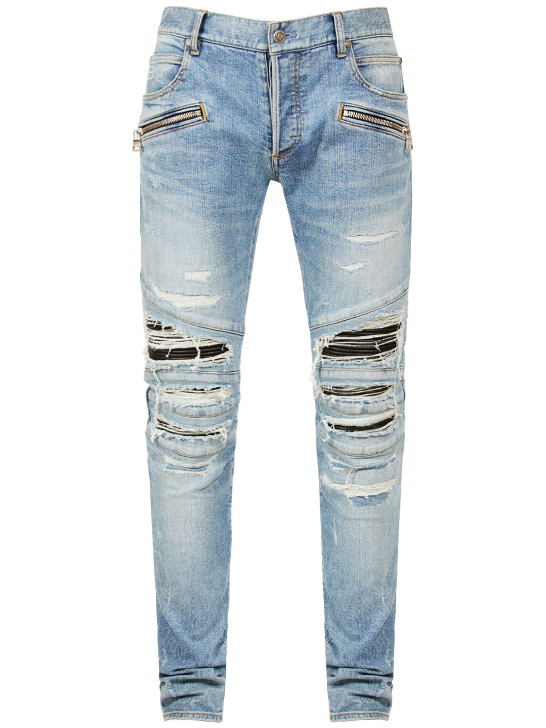 Jeans Slim Fit In Denim Destroyed - BALMAIN - Modalova