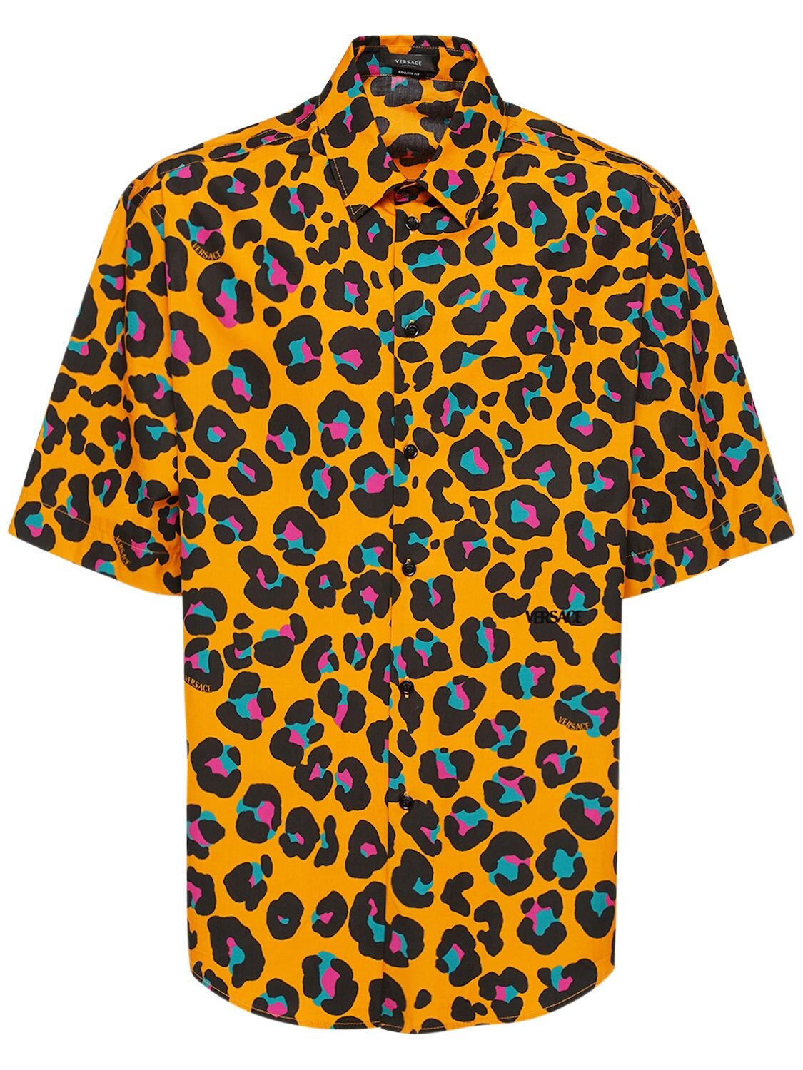 Camicia In Popeline Di Cotone Leopard - VERSACE - Modalova