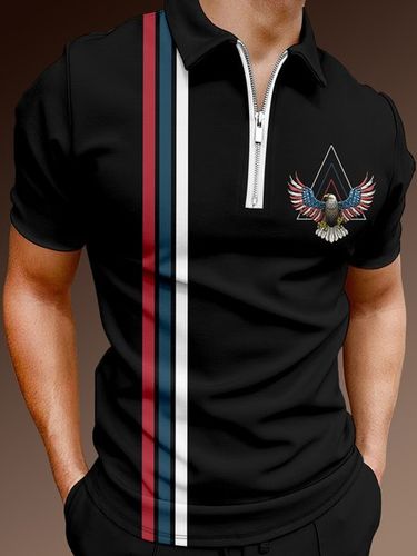 Casuale festivo Collezione Geometrico a Righe Multicolore americano Bandiera Aquila Elemento Disegno Risvolto Maniche Corte Polo Stampare Superiore - JustFashionNow - Modalova