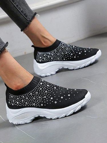 Strass Traspirante Di peso leggero Ammortizzazione Slip on Flyknit piattaforma Scarpe da ginnastica - JustFashionNow - Modalova