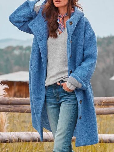 Di lana Felpa con cappuccio Casuale Cappotto - Modetalente - Modalova