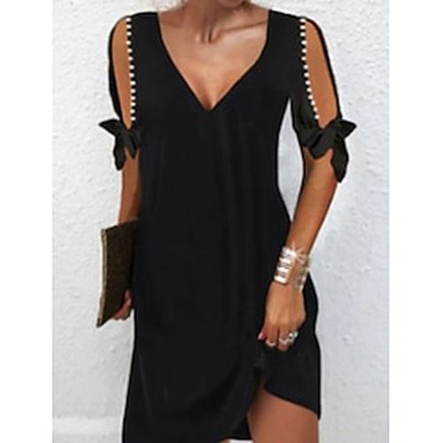 Women's Short Mini Dress A Line Dress Black Short Sleeve Ruched Pure Color V Neck Spring Summer Casual 2022 S M L XL XXL 3XL / Cotton - Ador IT - Modalova