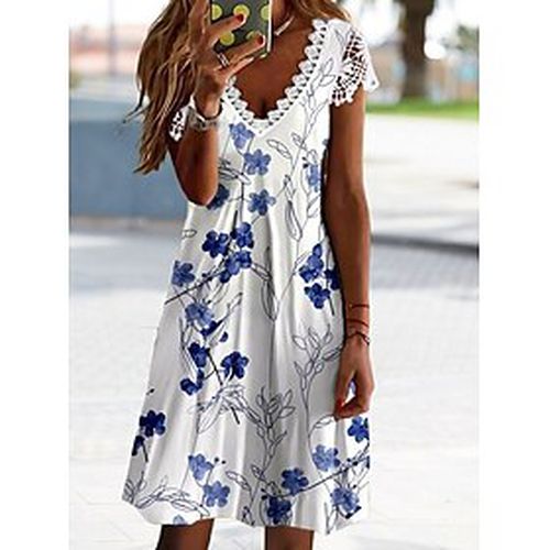 Women's Casual Dress Mini Dress White Floral Short Sleeve Spring Summer Ruched Elegant V Neck 2023 S M L XL XXL 3XL - Ador IT - Modalova