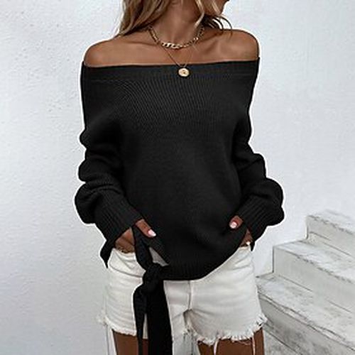 Women's Pullover Sweater Jumper Jumper Ribbed Knit Knitted Cold Shoulder Off Shoulder Pure Color Daily Holiday Stylish Casual Winter Fall Black Pink S M L - Ador IT - Modalova