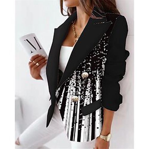 Women's Blazer with Pockets Color Gradient Stylish Long Sleeve Coat Office Fall Winter Regular Double Breasted Jacket Black / Print - Ador IT - Modalova