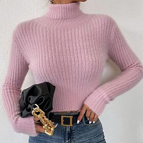 Women's Pullover Sweater Jumper Crochet Knit Knitted Turtleneck Pure Color Outdoor Daily Stylish Soft Winter Fall Black Pink S M L / Long Sleeve / Holiday / Re - Ador IT - Modalova