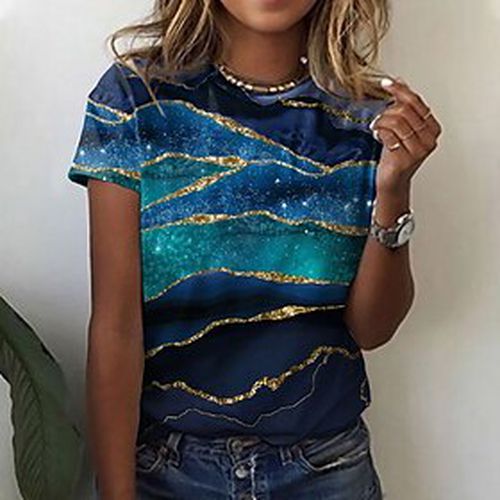 Women's Casual Weekend T shirt Tee Abstract Painting Short Sleeve Graphic Geometric Round Neck Print Basic Tops Blue S / 3D Print - Ador IT - Modalova
