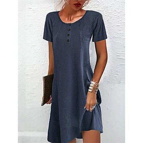 Women's Casual Dress Plain Summer Dress Plain Dress Crew Neck Button Mini Dress Daily Holiday Fashion Classic Regular Fit Short Sleeve Blue Summer Spr - Ador IT - Modalova